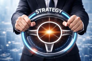 Steering wheel concept representing business strategy and direction