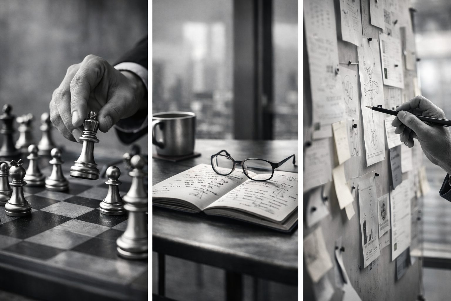 Hand making a deliberate move on a chessboard symbolizing strategic judgment and decision-making